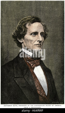 Jefferson Davis, Präsident der Konföderierten Staaten von Amerika. Hand - farbige Holzschnitt Stockfoto