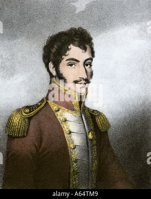 Simon Bolivar El Libertador. Handcolorierte Stahlstich Stockfoto