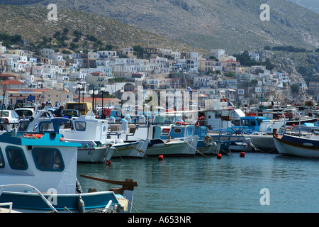 Boote in Pothia, Kalymnos, Griechenland. Stockfoto