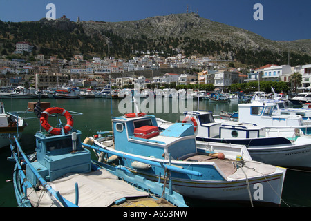 Boote in Pothia, Kalymnos, Griechenland. Stockfoto