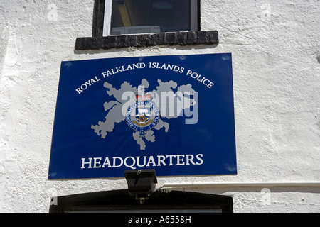 Wappen von Royal Falkland-Inseln über das Polizeipräsidium an der Ross Road in Port Stanley Stockfoto