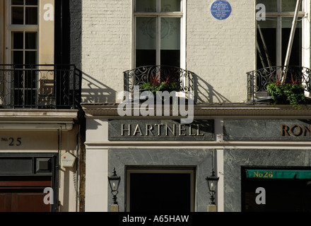 Haus der Hartnell Schneiderinnen in 26 Bruton Street Mayfair auch ehemalige Heimat von Norman Hartnell Stockfoto