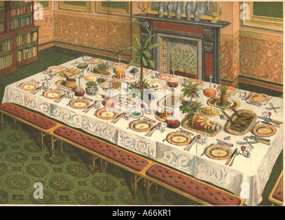 "Abendessen-Tisch mit Blumenschmuck arrangiert für 16 Personen" um 1880 Stockfoto