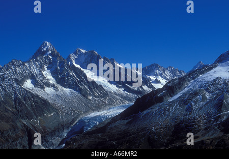 Gletscher d'Argentiere, Aiguille du Chardonnet und d'Argentiere, Mont Dolent, Französische Alpen, Frankreich Stockfoto