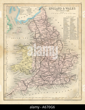 Landkarte England Wales 1857 Stockfoto