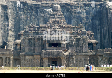 der Kailasa-Höhle auf der UNESCO-Weltkulturerbe der Ellora Höhlen in Maharashtra, Indien Stockfoto