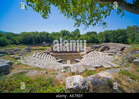 Breite Schuss Amphitheater antiken Stadt von Butrint auch bekannt als Butrint und Bothrotha in der Nähe von Sarande Albanien JMH2593 Stockfoto