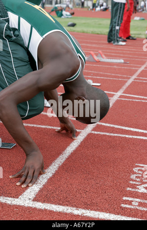Miami Florida, Overtown, Booker T. Washington High School, Campus, öffentliche Schulbahn treffen, Studenten Bildung Schüler Schüler, Sportveranstaltung, Wettbewerb Stockfoto