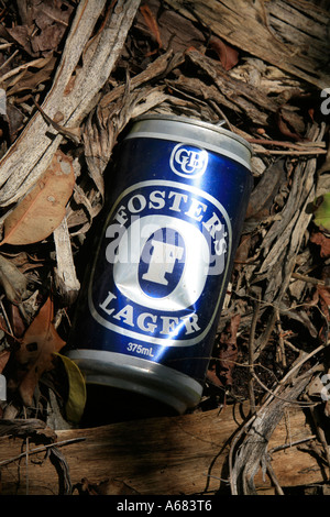 Eine ausrangierte Fosters Bier kann im Busch auf die Manly Spit Sydney Harbour National Park Fuß Stockfoto