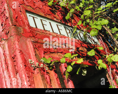 Detail der verfallenen klassische rote Telefonzelle Glastonbury Somerset England Stockfoto