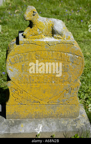 Alten Grabstein mit einem Lamm an der Spitze und bedeckt mit goldenen Flechten fotografiert auf dem Friedhof von Lexington in Kentucky USA Stockfoto