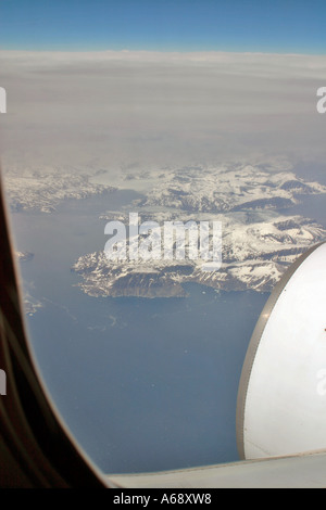 Flugzeug fliegen über Atlantik zwischen Grönland und Labrador über Treibeis Felder, Ostkanada Stockfoto