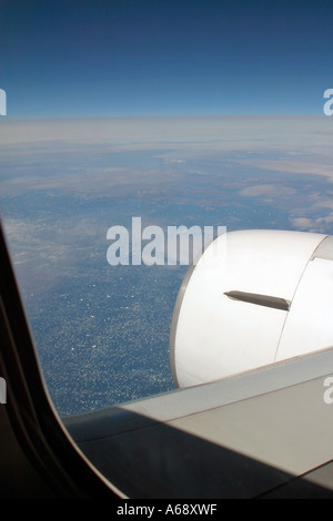 Flugzeug fliegen über Atlantik zwischen Grönland und Labrador über Treibeis Felder, Ostkanada Stockfoto