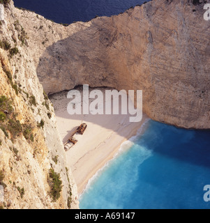 Spektakuläre Sandstrand Bucht hautnah und Wrack im Shipwreck Bay am späten Nachmittag von Zakynthos Insel der griechischen Inseln Stockfoto