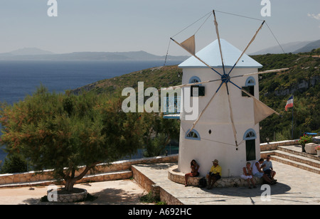 [Kap Skinari] Windmühle Haus mit traditionellen Segel und [Meerblick], Zakynthos, Zakynthos, [Ionischen Inseln], Griechenland Stockfoto