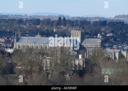 Winchester Kathedrale von St. Catherines Hill Hampshire südlichen England Vereinigtes Königreich UK Winter mal gesehen Stockfoto
