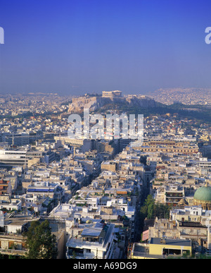 Griechenland Athen Blick auf Akropolis von Lycabettus-Hügel Stockfoto