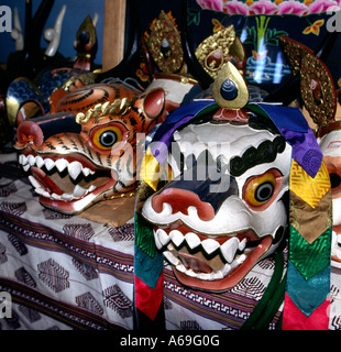 Bhutan Thimpu Handwerk Tsechu Snow Leopard und Tiger Festival Masken Stockfoto