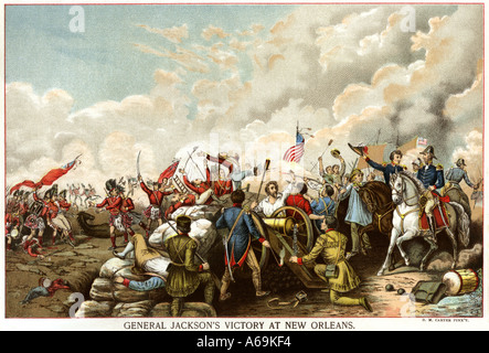 General Andrew Jackson besiegte die britische New Orleans 1815 am Ende des Krieges von 1812. Farblithographie Stockfoto