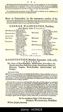 Auflösung der U S Verfassung von 1787 zu ratifizieren. Holzschnitt mit einem Aquarell waschen Stockfoto
