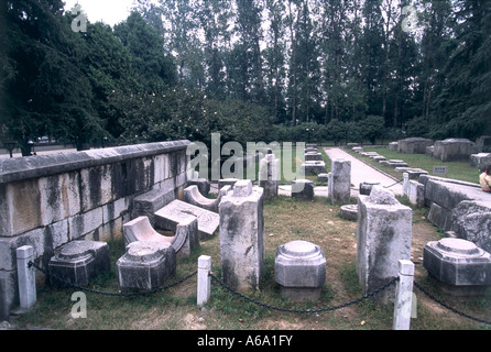 China, Provinz Jiangsu, Nanjing, Ming Palastruine (Ming Gugong), bleibt der Marmorsäule und Säule stützt Kennzeichnung Layout des Palastes Stockfoto