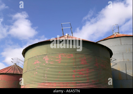 Getreidetrocknung Silo vor blauem Himmel Stockfoto