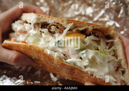 Hände halten, Fast-Food, Imbiss, Döner Kebap, kebab Stockfoto