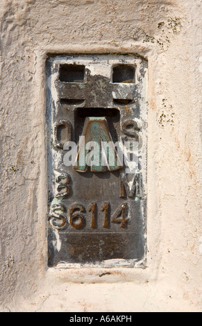 Ordnance Survey trigonometrischen Punkt Marker auf Hatterrall Hügel in der Nähe von Wales UK Stockfoto