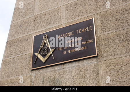 Plaque Freimaurertempel Großloge freien und angenommenen Maurer von Philadelphia PA USA Stockfoto