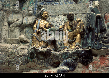 China, Sichuan, Dazu, Baoding Shan, Höhle 15, elterliche Sorge, Ausdruck der konfuzianischen Thema Pflicht der elterlichen Liebe im buddhistischen Website Stockfoto