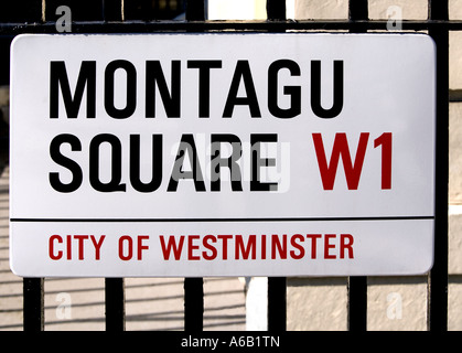 Straße Zeichen Montagu Square in London W1 Stockfoto