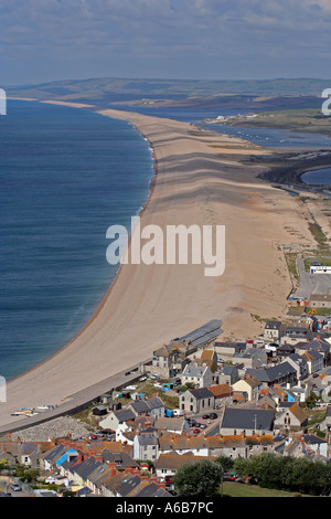 Chesil Beach aus Portland Heights, Dorset, UK. Europa Stockfoto