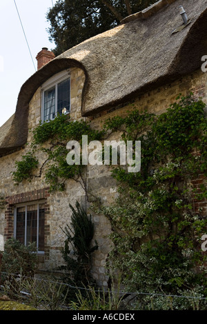 Strohdach Steinhaus in Amberley Dorf West Sussex Stockfoto