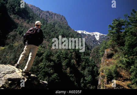 Wanderer, die Aussicht auf einen Wanderweg in Jade Green Mountains, China Stockfoto