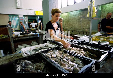 Anbieter am Fischmarkt Zadar, Zadar, Kroatien Stockfoto