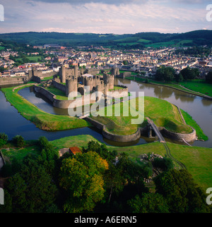 Caerphilly Castle Wales Luftbild Stockfoto