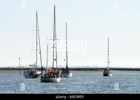 Angelegte Boote im Morgenlicht, Chichester, West Sussex England Stockfoto