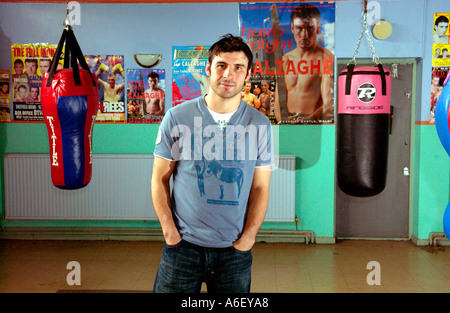 Joe Calzaghe ungeschlagenen super-Mittelgewicht Boxen Welt champion abgebildet in Newbridge Boxing Club Turnhalle Abercarn South Wales UK Stockfoto