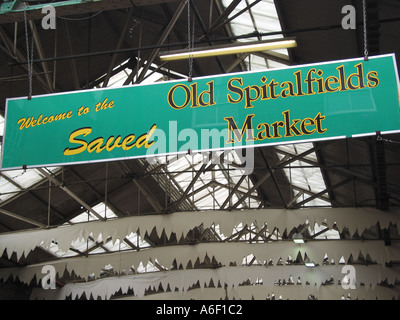 Old Spitalfields Market sign, Spitalfields, London, United Kingdom Stockfoto
