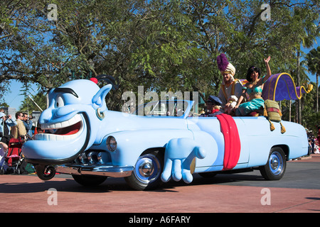 Aladdin und Jasmin, Disney-Stars und Motor Cars Parade, Disney MGM Studios, Disneyworld, Orlando, Florida, USA Stockfoto