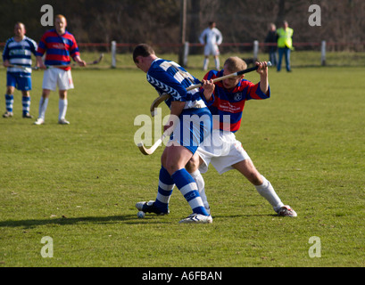 Shinty Übereinstimmung zwischen Kingussie und Newtonmore Stockfoto