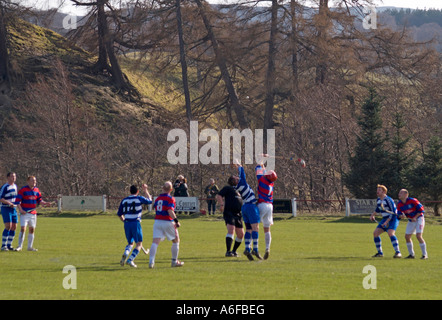 Shinty Übereinstimmung zwischen Kingussie und Newtonmore Stockfoto