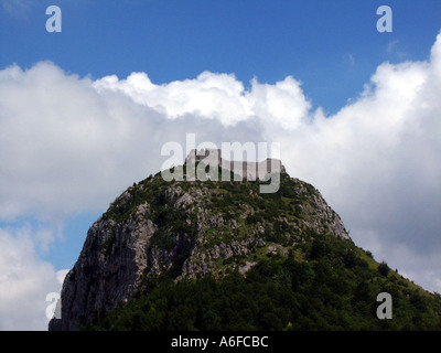 Frankreich Pyrenäen Ariege Katharer Schloss Chateau du Montségur Stockfoto