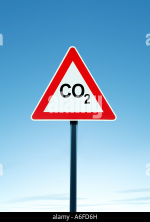 Warnung CO2-Achtung CO2 Stockfoto