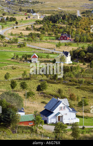 Siedlung auf Vestvagoey Island, Norwegen, Lofoten, Vestvagoey, Horn Stockfoto