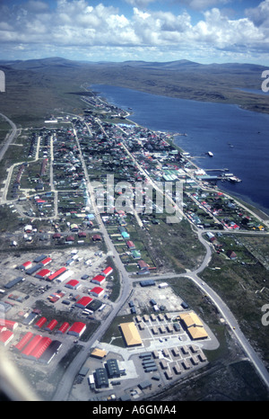 Luftaufnahme von Port Stanley, im Mai 2022 zur Stadt erklärt, Falkland Islands Stockfoto