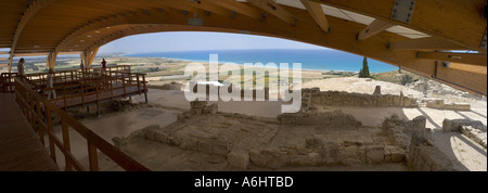 Panorama der abgedeckten Fläche zum Schutz von seltenen Mosaiken in Kourion, Zypern Stockfoto