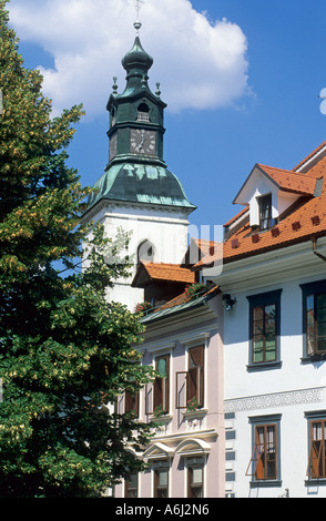 Marktplatz in der historischen Mitte Skofja Loka, Region Gorenjska, Slowenien Stockfoto