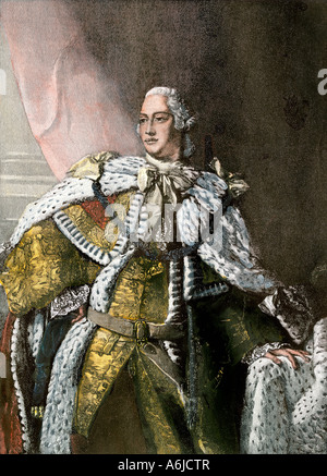 König Georg III. in gold Brocade mit Hermelin Fell 1767 getrimmt. Hand - farbige Holzschnitt Stockfoto