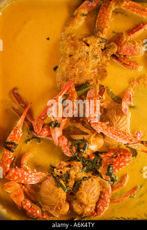 Fertig gekochte Curry Krabben zum Verkauf an Bangsar Baru Sonntagsmarkt, Kuala Lumpur, Malaysia. 2006 Stockfoto